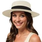 Chapéu Lanzom UPF50+ Wide Brim Straw Panama Sun Hat Bege