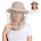 Chapéu Mosquito Head Net boné para insetos, proteção solar UPF 50+ com rede oculta para apicultura, caminhadas, homens e mulheres, cáqui