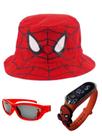 Chapéu , oculos e relógio digital a prova d agua infantil masculino do Homem Aranha.