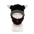 Chapéu Viking Chapéu barbudo com chifres para adultos tricotado em acrílico