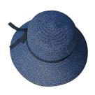 Chapéus chapéu dobrável de aba larga de grama chapéu de sol de praia com laço para mulheres azul escuro