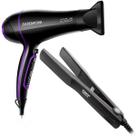 Chapinha prancha alisador taiff ceramica + secador de cabelo mondial black purple