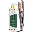 Chapinha Profissional Para Alisamentos Placa De Titanium Espelhado Rosê Bivolt MQ 480F e Alisamento Capilar Organic Care Profissional Maochi 500ml