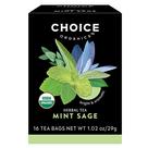 Chás orgânicos Tea Choice, hortelã, sálvia, ervas orgânicas, 16 sacos
