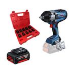 Chave de Impacto Bosch BITURBO, ½, 18V, 1.000Nm com Bateria 4ah e Jogo de Soquetes GDS18V1000