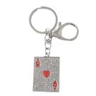 Chaveiro, cartão Ace of Hearts com strass vermelho, metal