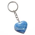 Chaveiro Coração Quartzo Azul Natural Cura Emocional Prateado