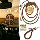 Chaveiro Country Capiau + Penduricalho Laço Couro Marrom Medalhão São Bento Ouro