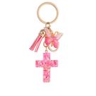 Chaveiro Creative Pink Resin Cross com borboleta e borla