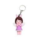 Chaveiro Cute Angel Girl com orelhas de coelho, chaveiro de borracha macia