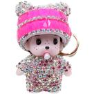 Chaveiro de boneca de crochê cintilante com detalhes de strass