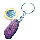 Chaveiro de Pedra Purpurita Bruta Natural com Corrente Prateada - Kit com 3 Unidades
