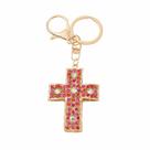 Chaveiro de strass em liga cintilante vermelha e rosa