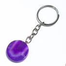 Chaveiro Disco Agata Lilas 24mm Pedra Natural Prateado