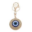 Chaveiro Evil Eye azul e dourado de cristal metálico 5x5cm