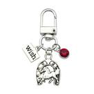 Chaveiro Horseshoe & Horse com pedra preciosa vermelha para bolsas