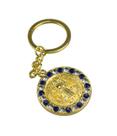 Chaveiro Medalhão São Bento Prateado ou Dourado com Pedras Azuis 3.5cm