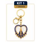 Chaveiro Nossa Senhora Aparecida Dourado com Strass Azul Lembrancinha Religiosa com Argola e Gancho