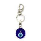 Chaveiro Olho Grego 3 Cm Redondo Azul Metal e Murano 12 Cm