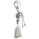 Chaveiro Omolu Branco Pompom Branco com Xaxará Murano 16 cm