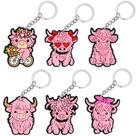 Chaveiro Pink Highland Cow Cartoon PVC para bolsas e presentes