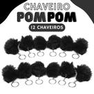 Chaveiro Pompom Pelúcia Preto - 70Mm Kit C/12 Unidades - Nybc