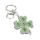 Chaveiro: strass verde, trevo de quatro folhas, liga de zinco
