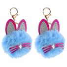 Chaveiros, 2 peças de adoráveis bolas de pele em forma de orelha de gato, lã metálica
