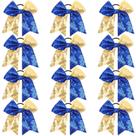 Cheer Bows OAOLEER, 12 unidades, 18 cm, lantejoulas brilhantes, azul e dourado