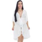 Chemise saída de praia com babados manga 3/4 cinto ajustável
