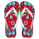 Chinela Feminina Estampada Rosas em Tons Azuis com Vermelho Estiloso Macio Moda Verão Chinela Feminina Estampada Rosas em Tons Azuis com Vermelho Estiloso Macio Moda Verão