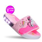 Chinelo Criança Slide Unicórnio Rosa Com Luz Led Infantil Feminina