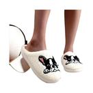 Chinelo de Algodão Bordado com Buldogue Francês - Quente, Antiderrapante e Aconchegante