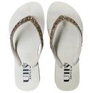 Chinelo de Dedo Bege com Detalhes Pedraria Dourada - ULLY