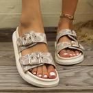Chinelo De Praia Feminino De Verão Com Solado Grosso, Fivela De Metal, Solado Macio Em EVA,