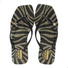 Chinelo Feminino Ramarim Bico Quadrado Preto/Dourado