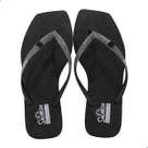 Chinelo Feminino Ramarim Bico Quadrado Preto e Glitter Prata
