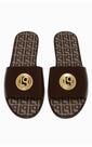 Chinelo Slide Feminino Lança Perfume Marrom com Logo Dourado tamanho:38