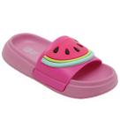Chinelo Slide Plugt Infantil Menina Floquinho Melancia Rosa Chiclete Calce Facil Leve e Confortavel