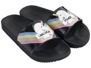 Chinelo Slide Zaxy Snap Gaspea Unicórnio Preto