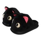 Chinelos de pelúcia de gato preto de desenho animado para mulheres em casa de inverno