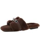 Chinelos domésticos Axellion Fuzzy Open Toe, fofos, femininos, marrons, 9M