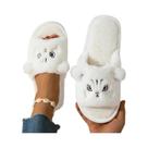 Chinelos Femininos De Pelúcia Com Estampa De Gato, Solado Antiderrapante, Abertos Na Frente, Para