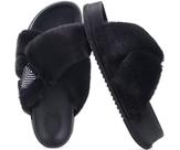 Chinelos femininos KuaiLu Fuzzy Criss Cross Platform pretos 6