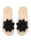 Chinelos femininos RoseSeek, florais, biqueira aberta em 3D, pretos, EVA Chinelos femininos RoseSeek, florais, biqueira aberta em 3D, pretos, EVA