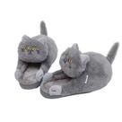 Chinelos Funny Blue Cat Plush para mulheres - Fluffy Cartoon Hou