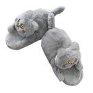 Chinelos Grey Cat Furry Warm Plush Antiderrapante Indoor House