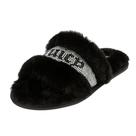 Chinelos Juicy Couture, pelúcia, pele sintética, bico aberto, preto gravitacional