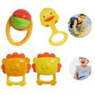 Chocalho Bebê - Colorido - Chocalho Infantil Mordedor Baby (4 peças) - Kit Brinquedo de Bebê