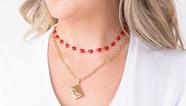 Chocker Banho de Ouro Pingente Coração Vermelho